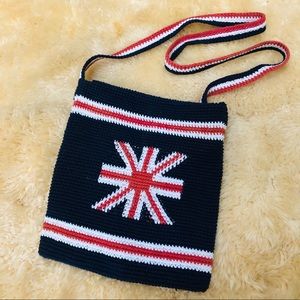 British Flag knit crocheted crossbody shoulder book bag purse
